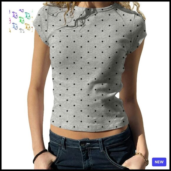 Other - Y2K Vintage Polka Dot Crop Tee Slim Fit Crewneck Streetwear Kids Top
